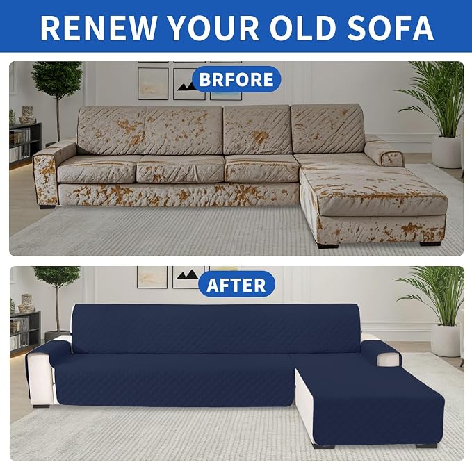 Waterproof Sectional Couch Covers for Dogs, Reversible L Shaped Couch Cover, Sectional Couch Covers L Shape for Pets Dog Cat, Quilted Sofa Covers Washable Sectional (Large, Navy Blue) - Image 7