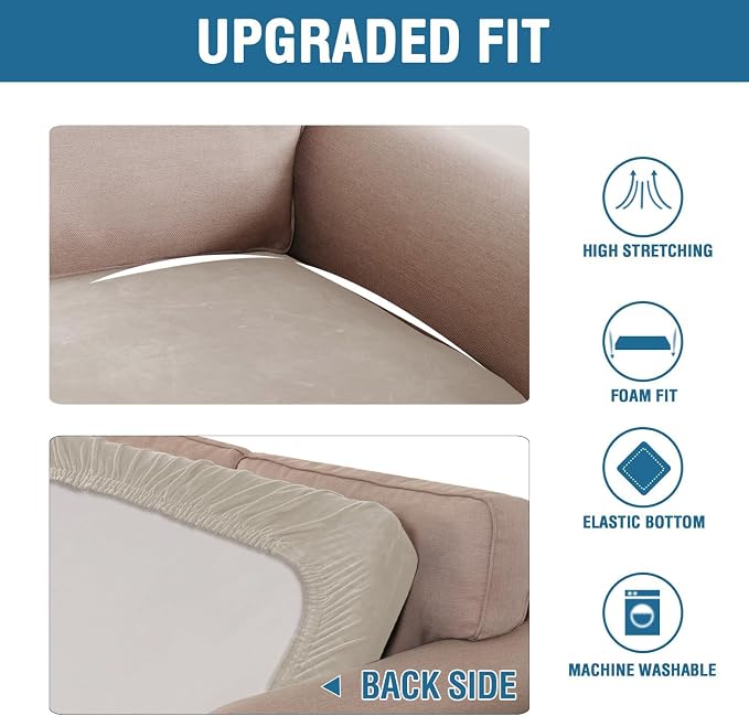 H.VERSAILTEX Velvet Stretch Individual Couch Cushion Cover Plush Slipcover for Loveseat Sofa Furniture Protector Seat Cover (1 Piece Loveseat Cushion Cover, Oatmeal) - Image 6