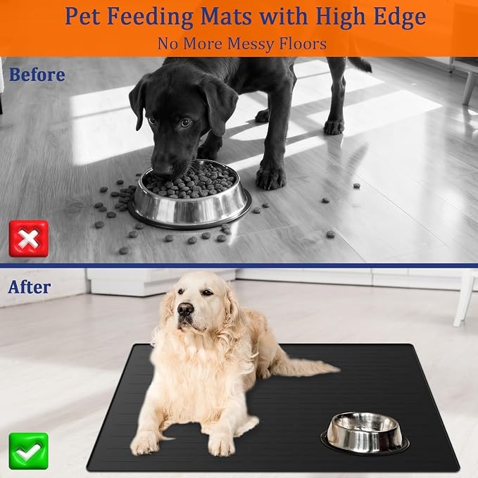 XXXXL Largest Pet Food Mat, 51.2"x25.6"(130cmx65cm) Silicone Dog Mats for Food and Water, Nonslip Pet Feeding Mats for Floors,Dog Cat Bowl Mat with Raised Edges, Dark Gray - Image 3