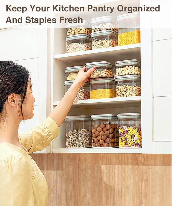 Pop Airtight Food Storage Containers Set with Lids, 6 Pcs Stackable One Button Opening Food Containers Kitchen Pantry Organization and Storage, BPA Free Stackable Cereal Container (0.5, 1.2, 1.8qt)*2 - Image 3