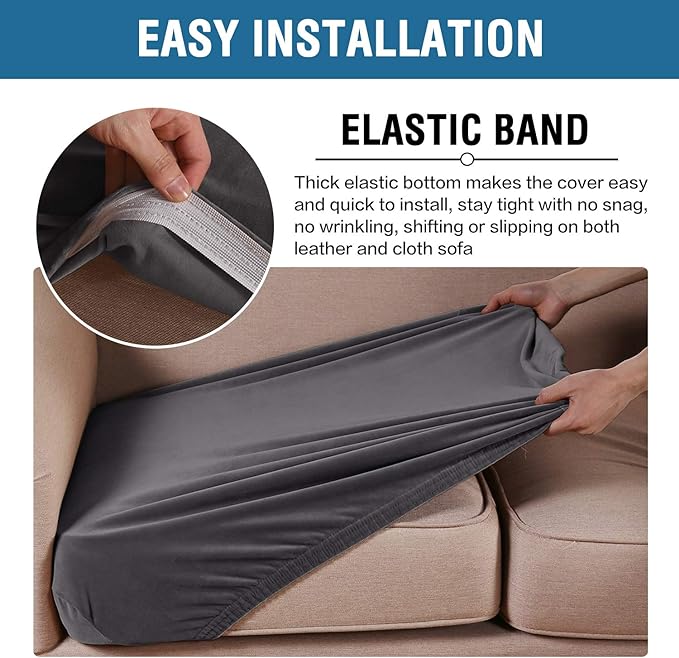 H.VERSAILTEX Velvet Stretch Couch Cushion Cover Plush Cushion Slipcover for Chair Cushion Furniture Protector Seat Cushion Sofa Cover (1 Piece Armchair Cushion Covers, Grey) - Image 4