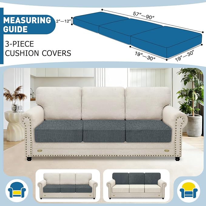 MAXIJIN Waterproof Couch Cushion Covers Individual Sofa Seat Cushion Cover Stretch Sectional Sofa Slipcovers with Elastic Bottom for Dogs Pets (3 Pieces for Seat or Backrest, Dark Gray) - Image 2
