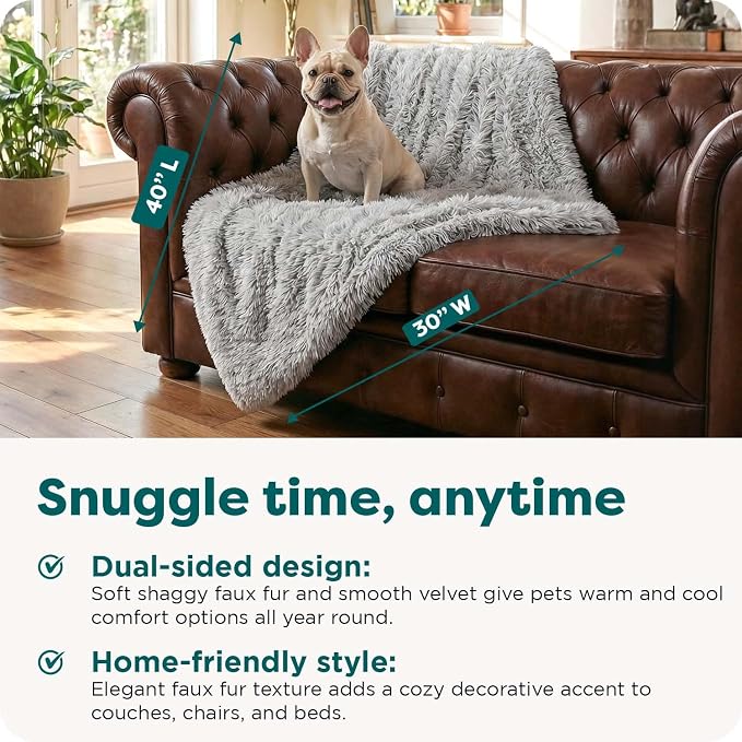 Furhaven Waterproof Throw Blanket for Dogs & Indoor Cats, Washable - Shaggy Plush Calming Long Faux Fur & Velvet Dog Blanket - Mist Gray, Medium - Image 3