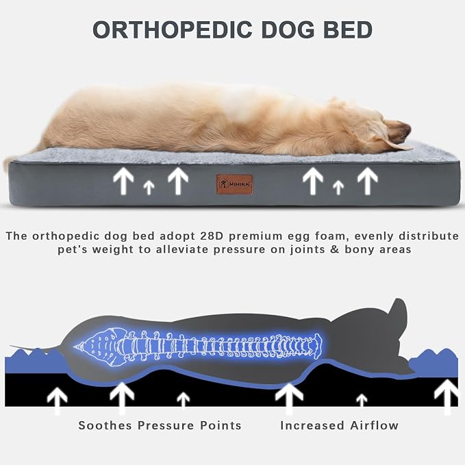 Waterproof Large Size Dog Crate Bed Orthopedic 36x27 Grey | Removable Washable Cover, Egg Crate Foam, Soft Plush Flat Pet Mat, Non-Slip Bottom, Fits Large Dogs Up to 65 lbs - Image 2