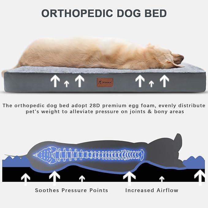 Waterproof Medium Size Dog Crate Bed Orthopedic 35x22 Grey | Removable Washable Cover, Egg Crate Foam, Soft Plush Flat Pet Mat, Non-Slip Bottom, Fits Medium Dogs Up to 65 lbs - Image 2