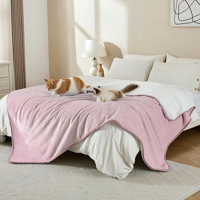 Waterproof Blanket for Bed Couch Sofa, Soft Liquid Pee Proof Pet Blanket for Dog Puppy Cat, Reversible Sherpa Fleece Furniture Protector (Dusty Pink, 50x60 inches) - Image 4