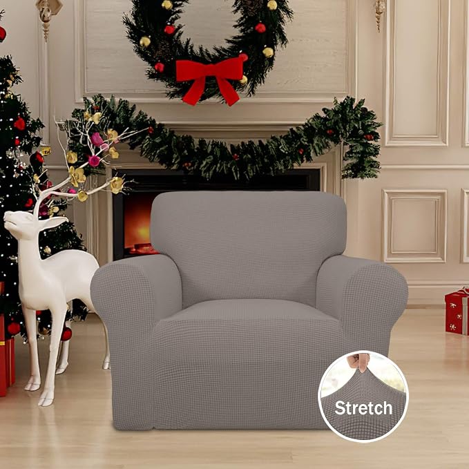 Easy-Going Stretch Chair Slipcover with Arm Washable Taupe | 1-Piece Couch Sofa Cover Furniture Protector for Living Room Soft with Bottom For Kids, Pet. Spandex Jacquard - Image 2
