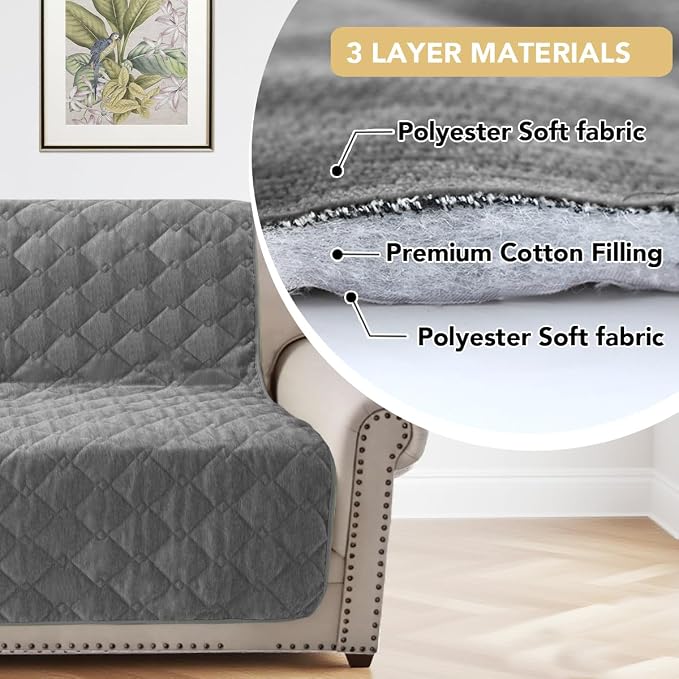 H.VERSAILTEX Couch Cover Chenille Pet Fuzzy Sofa Covers for 3 Cushion Couch and Bed Anti Slip Washable Sofa Slipcovers Soft Couch Protector Cover for Dogs Cats Kids(68" x 82", Light Grey) - Image 3