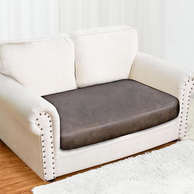 Leather Like Couch Cushion Covers Sofa Slipcovers Sets Couches Furniture Protector Covers for Sectional Armchair Loveseat Stretch Spandex Fabric, Machine Washable (1 Cushion Loveseat, Light Brown) - Image 4