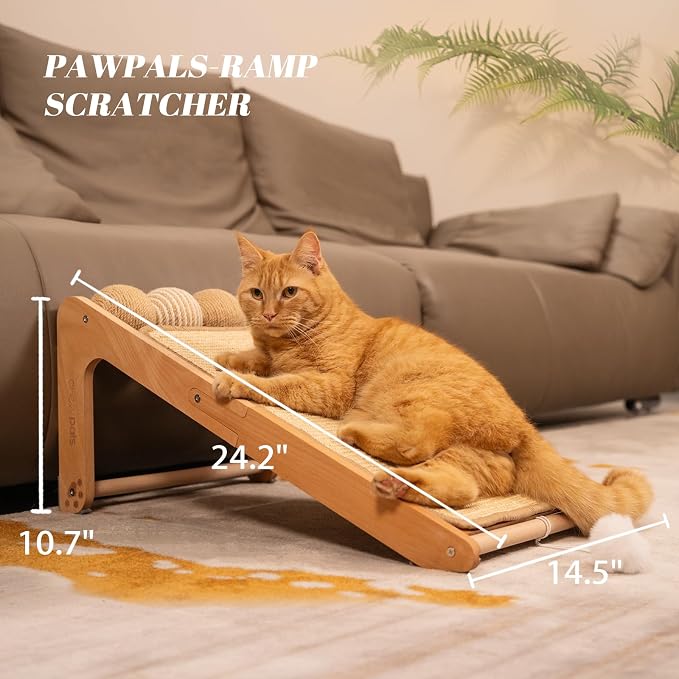 CHEERHOME PETS Sisal Cat Scratcher Ramp with Balls, 24.8" L Shape Cat Scratching Post Climbing Scratch for Indoor Cats, Solid Wooden Cat Furniture(Upgraded) - Image 7