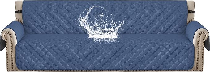 Waterproof Couch Cover for Pets Large, Sofa Covers for 3 Cushion Couch Washable, Non Slip Couch Covers for Dogs with Side Pockets, Quilted Couch Covers (Oversized Sofa, Berlin Blue) by CYCMACOHOME