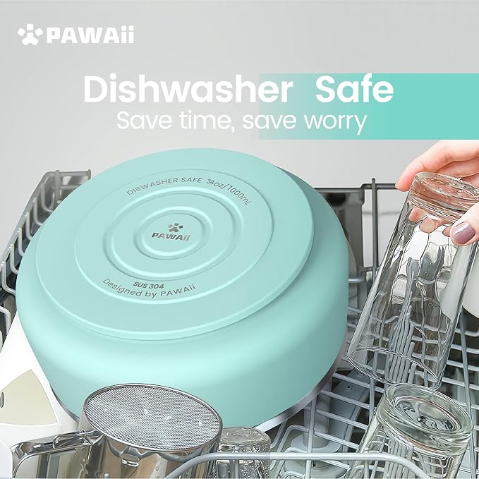 Pawaii Dog Bowl, 68 oz Stainless Steel Food and Water Bowl, ID Tag, 1 Pack | Double-Wall Design,Non-Slip Rubber Base,Dishwasher Safe,Smooth Open Design, Not a Slow Feeder,Easy-Rinse Interior - Image 5