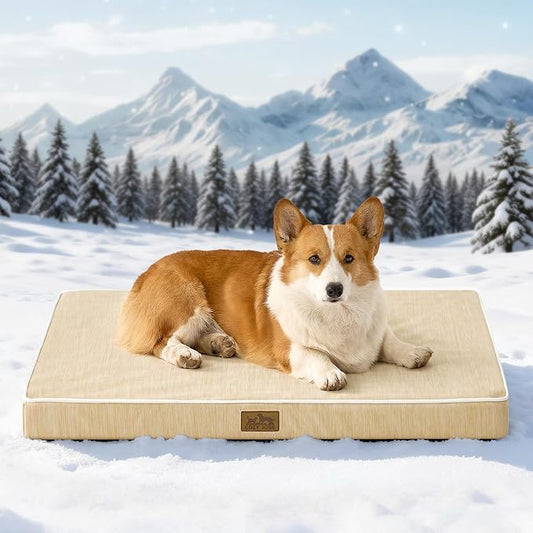 COZY KISS Cooling Orthopedic Dog Bed, Q-Max >0.5 Waterproof Egg Crate Foam Pet Bed with Removable Washable Cover, 36x27x3 Inch,Beige by COZYKISS