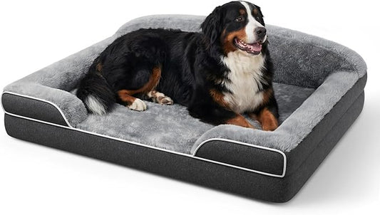 Orthopedic Dog Bed for Giant&Multiple Dogs, 53x42 XXXL Extra Large Dog Bed | Egg Crate Foam for Pressure Relief, Cozy Bolster Sofa Design, Waterproof Washable Cover, Non Slip Bottom, Dark Grey by TRAHOME