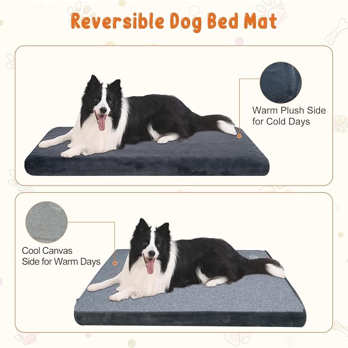 EMPSIGN Dog Bed Mat Crate Pad Mattress, Ultra Soft Pet Kennel, Grey, Large | Reversible(Cool & Warm), Waterproof Linings, Removable Machine Washable Cover, for 36" Dog Crate, Firm Support - Image 4