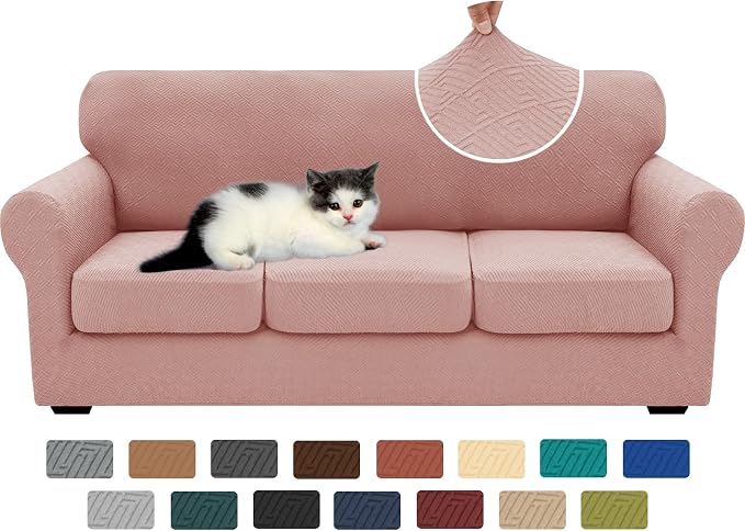 XINEAGE New 4 Pieces Couch Covers for 3 Cushion Couch Super Stretch Thick Soft Sofa Cover Anti Slip Sofa Slipcover Dogs Cats Furniture Protector (Dusty Pink, 71"-91") by XINEAGE