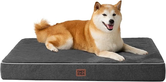EHEYCIGA Large Waterproof Dog Bed Washable for Crate, 35x23Inch, Dark Grey | High Density Egg Crate Foam, Orthopedic Memory Foam, Removable Easy Clean Cover, Non-Slip Bottom, Fits Crate, Floor and Sofa by EHEYCIGA
