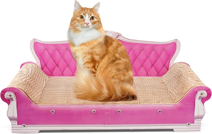 COOZMENT Scratching Sofa, Couch Shaped Thick Scratching Cardboard, Lounge Bed for Indoor Rest&Play, Sofa Scratcher Pad (Pink, 27.6" L X 12.4" W X 11.8" H) by COOZMENT
