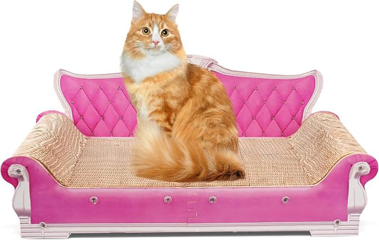 COOZMENT Scratching Sofa, Couch Shaped Thick Scratching Cardboard, Lounge Bed for Indoor Rest&Play, Sofa Scratcher Pad (Pink, 27.6" L X 12.4" W X 11.8" H) by COOZMENT
