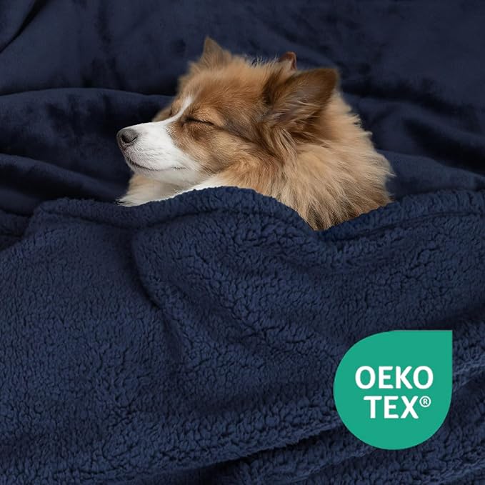 Waterproof Dog Blanket for Large Dogs - Reversible Washable Pet Blanket, Soft Sherpa Fleece Furniture Protector, Cat Throw Bed Couch, Navy,50"x60" - Image 4