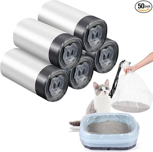 Tinlade 50 Count Jumbo Cat Litter Box Liners Large Drawstring Cat Litter Liners Bags Unscented Tear Resistant for Trash Waste to Keep Your Home Clean(39 x 22 Inch,Clear, Black) by Tinlade
