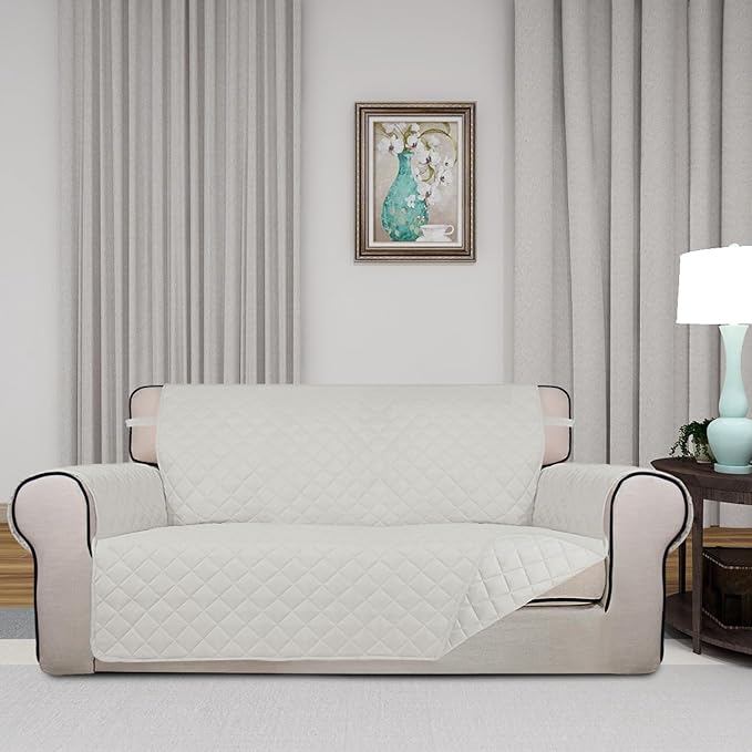 PureFit Reversible Quilted Couch Covers for Dogs Loveseat Sofa Cover 54" | Ivory/Ivory, Water Resistant Couch Protector, Washable Pet Couch Cover with Non Slip and Elastic Straps For Kids - Image 2