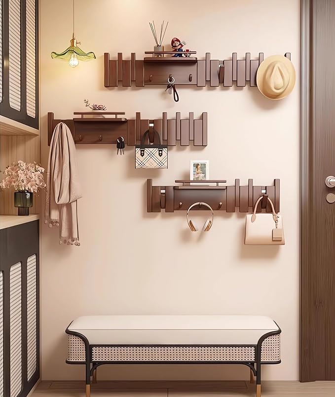 Wall Mounted Coat RackHooks Piano Key Hangers Natural Solid Wood Hanger Non-Woven Fabric Clothes Hangers for Closet, Kitchen, Bedroom, Bathroom, Entryway (Innovate-Beech, 6 Hooks) - Image 8