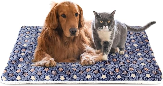 Mora Pets Dog Bed Crate Pad Ultra Soft Pet Bed with Cute Star Print Washable Crate Mat for Large Medium Small Dogs Reversible Fleece Dog Crate Kennel Mat Cat Bed Liner 41 x 29 inch Dark Blue by MoraPets