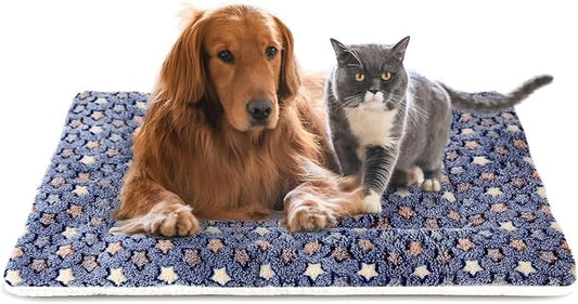 Mora Pets Dog Bed Crate Pad Ultra Soft Pet Bed with Cute Star Print Washable Crate Mat for Large Medium Small Dogs Reversible Fleece Dog Crate Kennel Mat Cat Bed Liner 41 x 29 inch Dark Blue by MoraPets