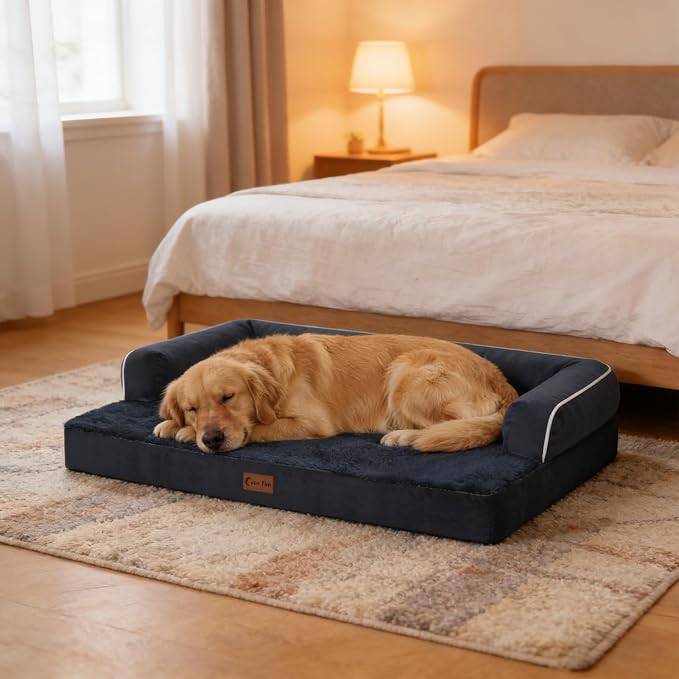 Orthopedic Dog Bed for Extra Large Dogs, 45x35in, Navy Blue | Orthopedic Foam Relieves Joint Pressure, Bolsters Supports Head And Neck, Washable Cover, Non-Slip Bottom - Image 8