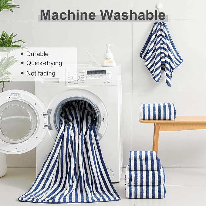 Smuge 18 Pcs Bath Towel Set, Include 6 Bath Towel Sheets, 6 Hand Towels and 6 Washcloths - Highly Absorbent Quick Dry Microfiber,Ultra Soft Bathroom Towel Set with Hanging Loop - Blueberry - Image 6