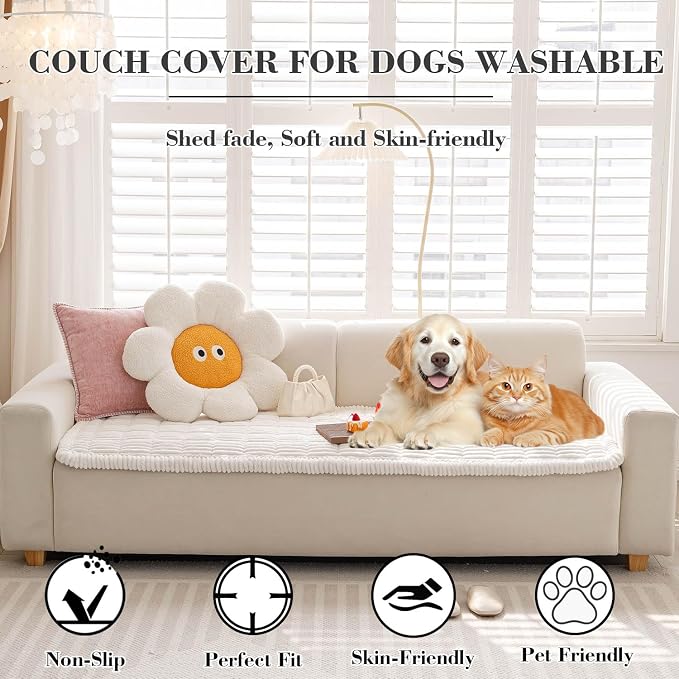 Couch Cover for Dogs Washable, Non-Slip Pet Couch Covers for Sofa, Fuzzy Dog Couch Cover Blanket for Furniture Protector (Z-White, 27.6" x 82.7"/70 x 210cm) - Image 2