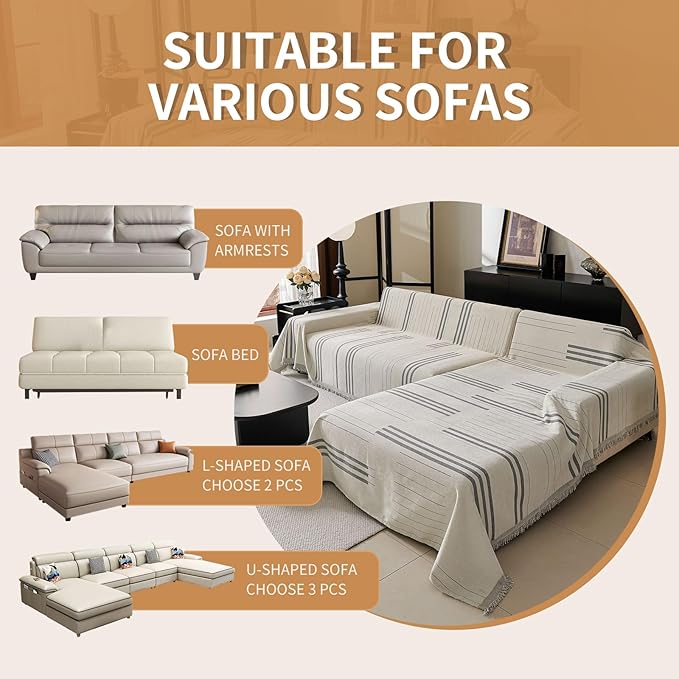 Boho Couch Covers for Sofa Washable Sofa Covers for 3 Cushion Couch Soft Non Slip Couch Covers for Sectional Sofa Dog Pet Furniture Protector (Light Gray, 71"*118") - Image 6