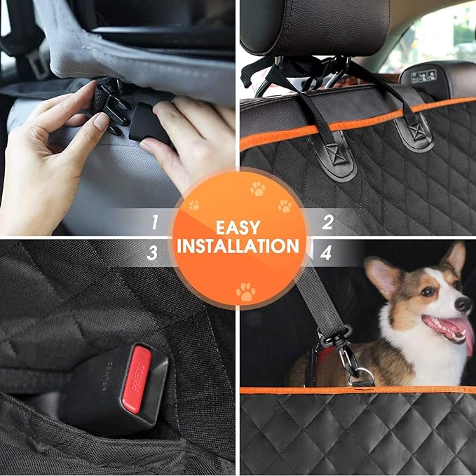 Dog Car Seat Cover for Back Seat, Waterproof Seat Protector Scratchproof Pet Hammock with 4 Bags Side Flaps, Washable Nonslip Backseat Protection for Cars Trucks and SUVs. - Image 4