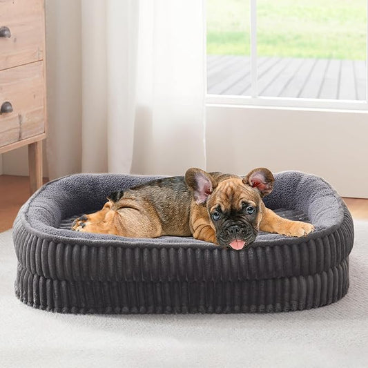 Orthopedic Dog Bed for Medium Dogs Breeds, High Density Egg Crate Foam Dog Sofa Beds,Oval Kennel Bed, Pet Couch Bed with Four Sided Bolster, Removable Washable Cover& Non-Slip Bottom by DEBANGHOME