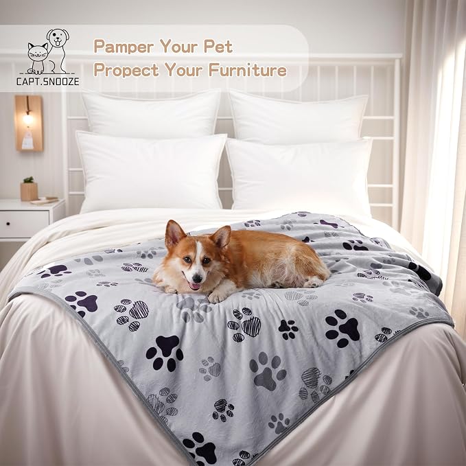Waterproof Dog Blankets Pet Blanket 50"x60", Soft Fluffy Sofa Car Bed Protector, Reversible Sherpa Fleece Dog Blanket for Large Dogs(Light Grey-Paws) - Image 6