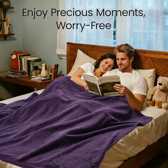 LOOBANI Waterproof Blanket for Bed Full/Queen, Reversible Leakproof 80"x90" | Deep Purple, Soft Flannel & Coral Fleece Bed Blanket, Water Resistant for Couch Cover, Movie Nights, Camping, Pet-Friendly - Image 5