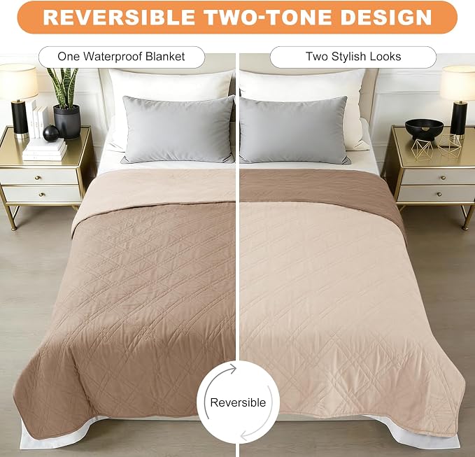 100% Waterproof Dog Bed Cover Pet Blanket(42"x50"),7-Layer Reversible Washable Sofa Couch for Furniture Car (Taupe+Apricote) - Image 3