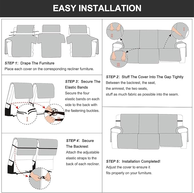 Genina Waterproof Recliner Cover - Non-Slip, Washable, Protects 3-Seater Couch from Pets & Kids (Brown, Recliner Sofa) - Image 4