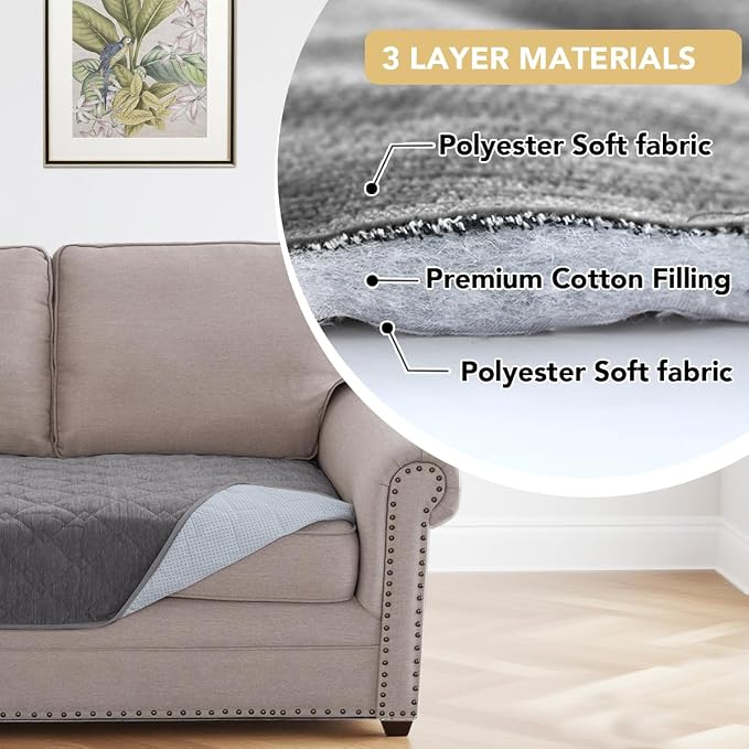 H.VERSAILTEX Couch Cover Chenille Pet Fuzzy Sofa Covers for 2 Cushion Couch and Chaise Anti Slip Washable Sofa Slipcovers Soft Couch Protector Cover for Dogs Cats Kids(40" x 50", Light Grey) - Image 4