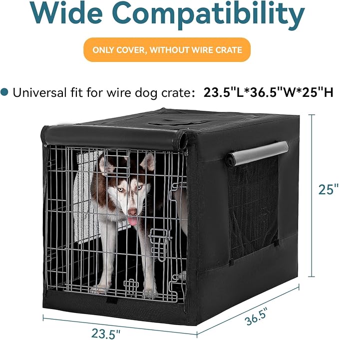 PETSFIT Dog Kennel Cover for Wire Dog Crate(30in/36inch/42inch), Single Door, Mesh Window, Flap On The Top and Back is Detachable, Dog Crate Cover Black 36inch - Image 3