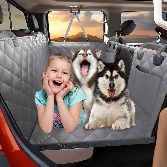 Back Seat Extender for Dogs Truck-Large Space, Hard Bottom Dog Pet Seat Cover Back Seat, Waterproof Dog Hammock for Crew Cab Trucks F150, RAM1500, Sierra, Tundra, Silverado, Grey by ROUWINNE