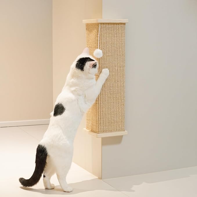 PETKARAY Sisal Corner Cat Scratcher, 22" Large Cat Wall Scratcher, Scratching Post for Indoor Cats, Wall Mounted Sisal Scratch Pad with Toy Ball by PETKARAY