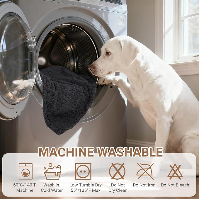 Waterproof Dog Blanket for Large Dogs - Reversible Washable Pet Blanket, Soft Sherpa Fleece Furniture Protector, Cat Throw Bed Couch, Grey,50"x60" - Image 5