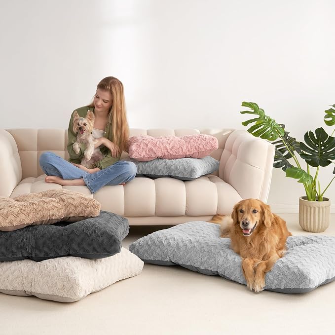 EHEYCIGA XXL Washable Dog Bed for Crate 47x29 Inch, Kennel Pad for Extra Large Dogs Up to 100 lbs, Plush and Comfy Pet Sleeping Mat, Grey - Image 8