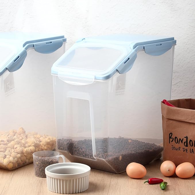 Umigy 4 Pack Rice Storage Container With Wheels Plastic Airtight Lid Flour Container Bin for Dog Pet Cereal Grain Dry Food, 15 Liter / 30 lbs (Blue) - Image 5