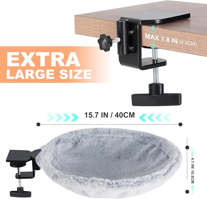 Uross Cat Desk Bed - 180° Rotating Soft & Comfortable Rabbit Fur Bed, Modern Indoor Cat Nest Furniture for Office Desks and Game Tables, Island Table-Supports 50 lbs-(Lightgrey) - Image 2
