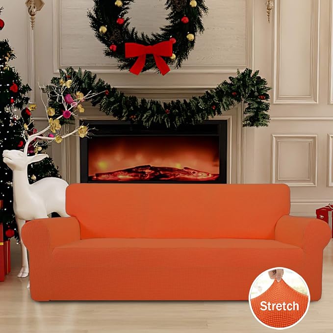 Easy-Going Stretch Oversized Sofa Couch Slipcover Washable Orange | 1-Piece Extra large Sofa Cover Furniture Protector Couch Soft with Bottom for Kids, Polyester Spandex Jacquard - Image 2