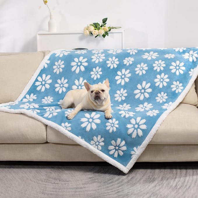 Waterproof Blanket for Dog Cat or Adult, Cute 3D Textured Flower Dog Blanket for Bed Couch Sofa, Soft Liquid Pee Proof Pet Furniture Protector, 60"x80", Blue - Image 6
