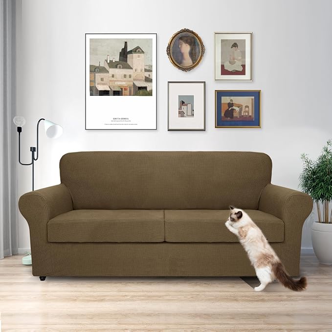 MAXIJIN 3 Piece Couch Covers for 2 Cushion Couch Super Stretch loveseat Sofa Cover for Dogs Pet Proof Furniture Protector Non Slip Couch Slipcover Washable (Brown, 71"-91"(2 Cushions)) - Image 2